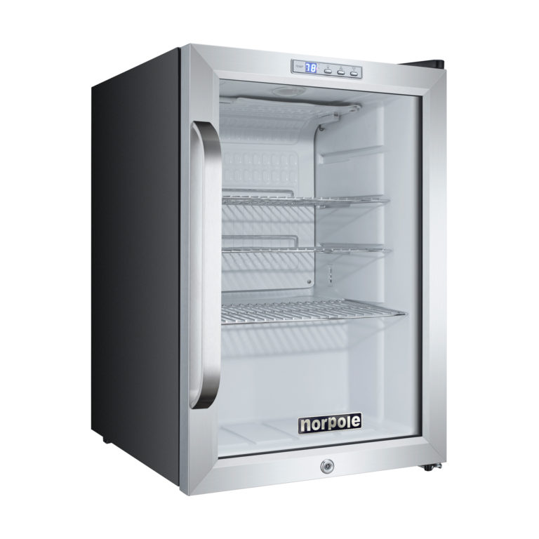 NPCM25SB Norpole NPCM-25SB 1 Glass Door Swing Refrigerator in Black 2.5 cu ft
