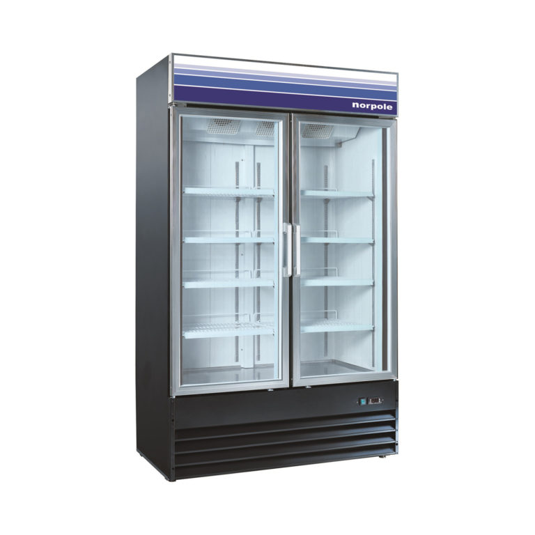 Norpole NPGF2-S45B 2 Glass Door Swing Freezer in Black 45 cu ft